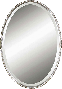 Oval mirror with a silver frame