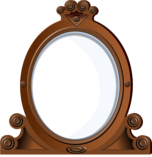 Oval vanity mirror with a decorative wooden frame